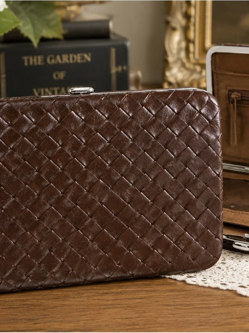 Woven women’s  Clutch Wallet - Brown